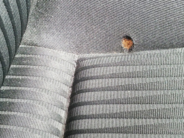 アウディ A4　布シート修復（タバコ穴）